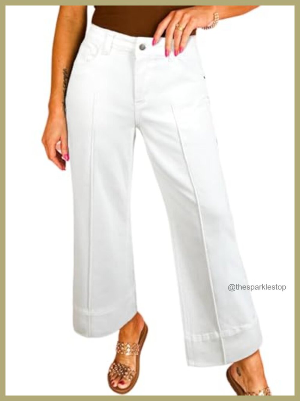 High Waisted Wide Leg Cropped Ankle Jeans Stretch Denim Tummy Control Pants